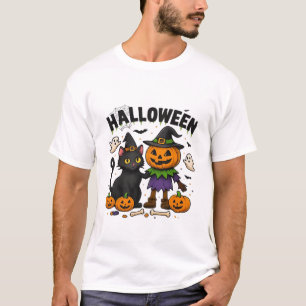 Halloween Kat & Pompoen Vrienden Grappig Griezel T-shirt