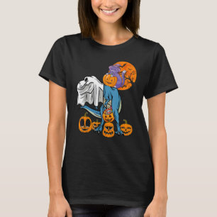 Halloween Kat rijdt op Dinosaurus rex Geest Dinos T-shirt