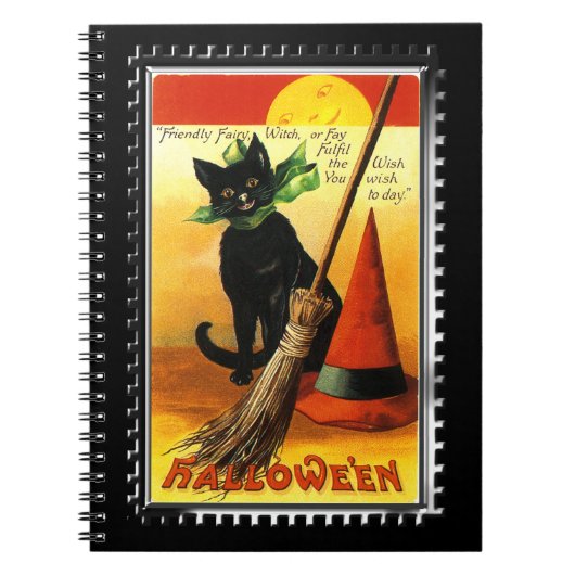 Halloween Kat Sitting Witches Pet Notitieboek (Voorkant)