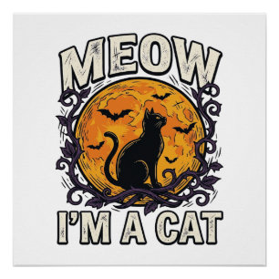 Halloween Kat T-shirt Meow Ik Ben Een Kat Vintage Perfect Poster