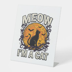 Halloween Kat T-shirt Meow Ik Ben Een Kat Vintage Reclamebord Met Voetstuk