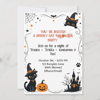 Halloween Kat Uitnodiging Achterkant Ontwerp | Sch