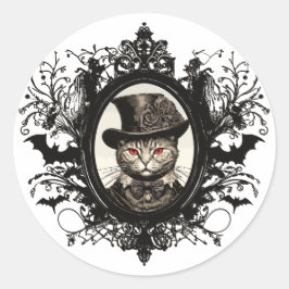 Halloween Kat, Vampier Kat, Lady Fangs Ronde Sticker