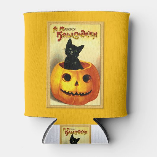 Halloween Kat zit in Jack O Lantern Can Cool Blikjeskoeler (Voorkant)