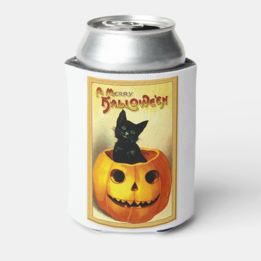 Halloween Kat zit in Jack O Lantern Can Cool Blikjeskoeler (Blikje Achterkant)