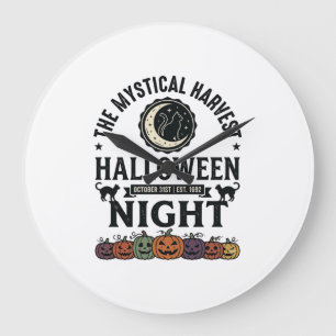 Halloween Kat Zwarte Katten Pompoenen Vintage Grap Grote Klok