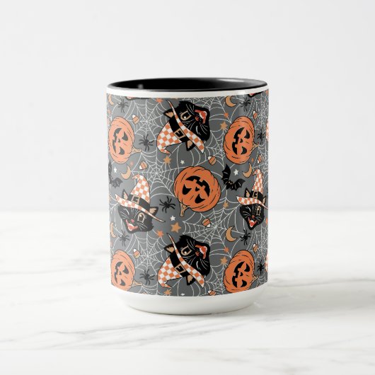 Halloween katten en pompoenen Mok (Midden)