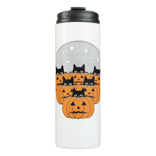 Halloween Katten Pompoenen Zwarte Achtergrond Illu Thermosbeker