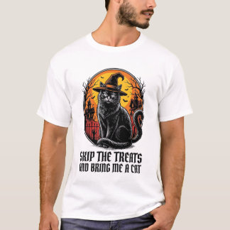 Halloween Katten Shirt Vintage Gravure Griezige Zw