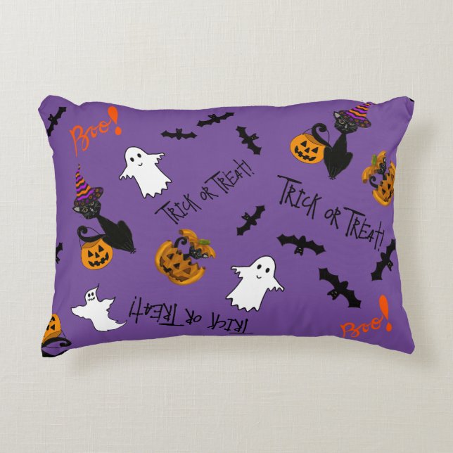 Halloween katten, vleermuizen en geesten accent kussen (Voorkant)