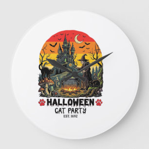 Halloween Kattenfeest Heks Ketel Zwarte Katten Ver Grote Klok