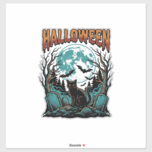 Halloween Kattenkerkhof Vintage Gravure Shirt_1 Sticker