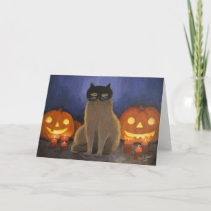 Halloween Kattenmasker & Jack-o'-lantaarn Kaart