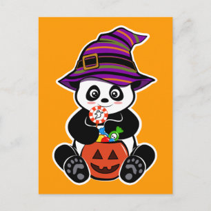 Halloween kawaii Panda met snoepjes Briefkaart