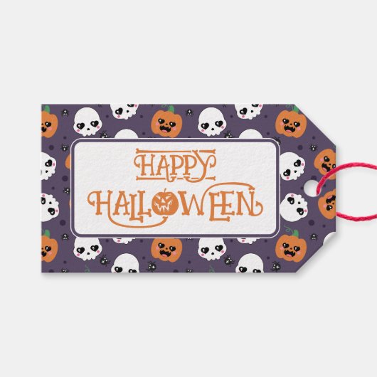 Halloween Kawaii Pattern Cadeaulabel (Voorkant (Horizontaal))