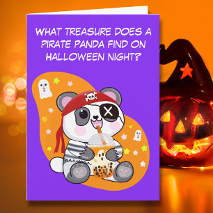 Halloween Kawaii Piraat Panda die Boba Thee Drinkt Kaart
