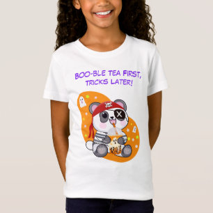 Halloween Kawaii Piraat Panda die Boba Thee Drinkt T-shirt