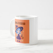 Halloween Kawaii Witch Mug – Blue Hair Pumpkin (Devant gauche)