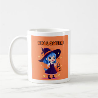 Halloween Kawaii Witch Mug – Blue Hair Pumpkin Koffiemok