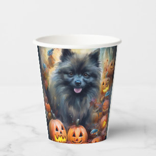 Halloween Keeshond Met Pompoenen Eng Papieren Bekers