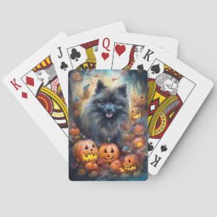 Halloween Keeshond Met Pompoenen Eng Pokerkaarten