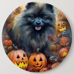 Halloween Keeshond Met Pompoenen Eng Ronde Button 6,0 Cm