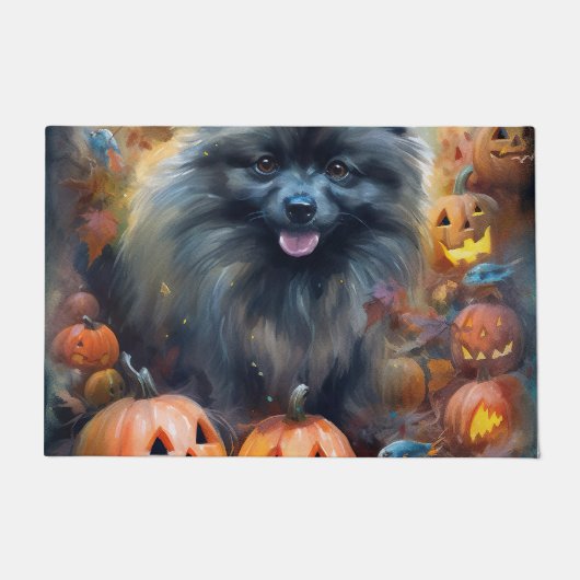 Halloween Keeshond met Pumpkins Scary Deurmat (Voorkant)