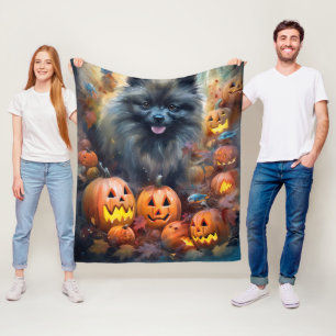 Halloween Keeshond met Pumpkins Scary Fleece Deken