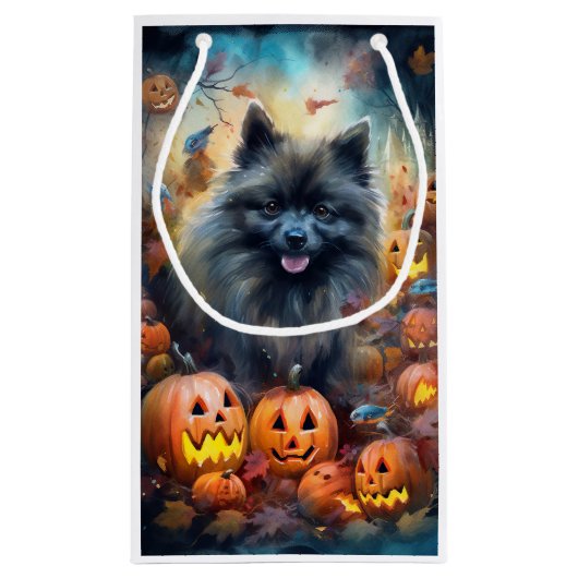 Halloween Keeshond met Pumpkins Scary Klein Cadeauzakje (Achterkant)
