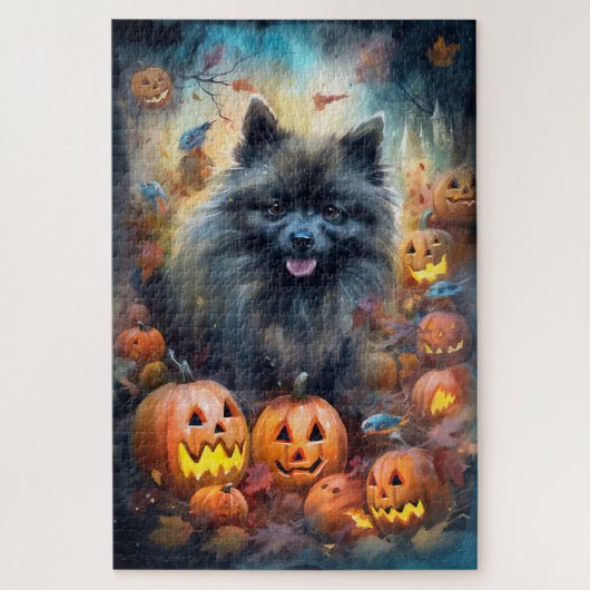 Halloween Keeshond met Pumpkins Scary Legpuzzel (Verticaal)