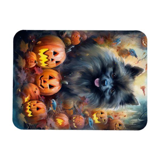 Halloween Keeshond met Pumpkins Scary Magneet (Horizontaal)