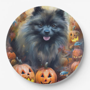 Halloween Keeshond met Pumpkins Scary Papieren Bordje