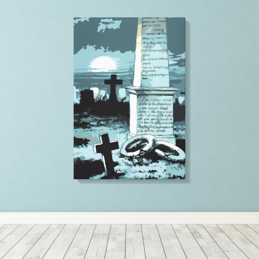 Halloween, kerkhof met graven Canvas Afdruk (Insitu (Houten vloer))