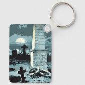  Halloween, kerkhof met graven Sleutelhanger (Achterkant)