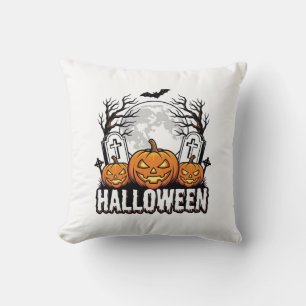 Halloween Kerkhof Pompoen Vintage Gravure Ontwerp Kussen