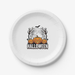 Halloween Kerkhof Pompoen Vintage Gravure Ontwerp Papieren Bordje