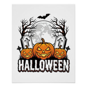 Halloween Kerkhof Pompoen Vintage Gravure Ontwerp Perfect Poster