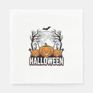 Halloween Kerkhof Pompoen Vintage Gravure Ontwerp Servet