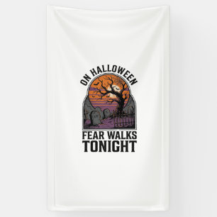 Halloween Kerkhof Zonsondergang Vintage Griezels B Spandoek