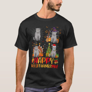 Halloween Kerstfeest Schotse Vold Cat Halodankh T-shirt