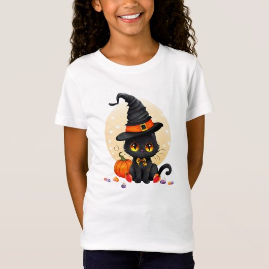 Halloween Kids Cute Black Cat T-shirt (Voorkant)