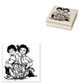Halloween Kinderen op Jack O'Lantern Rubberstempel (Gestempeld)