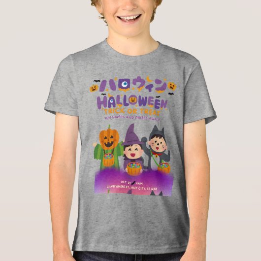 Halloween Kinderen Tri-Blend Shirt (Voorkant)