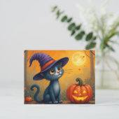 Halloween Kitten en Jack O'Lantern Feestdagenkaart (Staand voorkant)