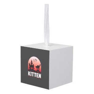 Halloween Kitten Spoken Huis Kat Ontwerp_1 Kubus Ornament