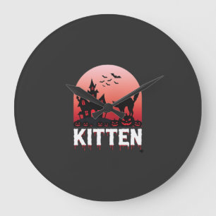 Halloween Kitten Spokenhuis Kat Ontwerp_1 Grote Klok