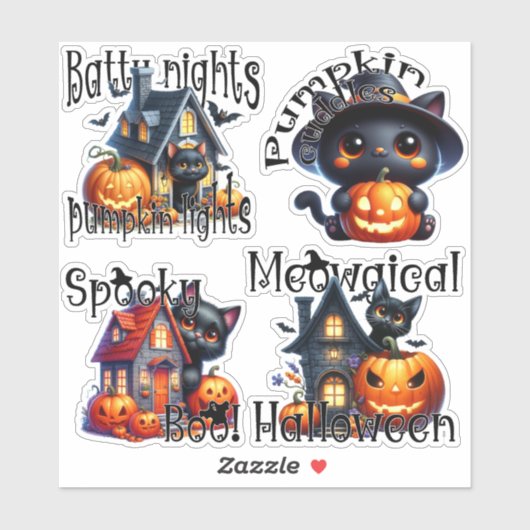 Halloween Kittens en pompoenen Sticker Blad (Vel)