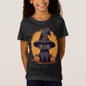 Halloween Kitty Cat in het Pet van de tovenaar T-shirt (Voorkant)