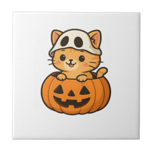 Halloween Kitty in een pompoen Klassiek T-shirt Tegeltje