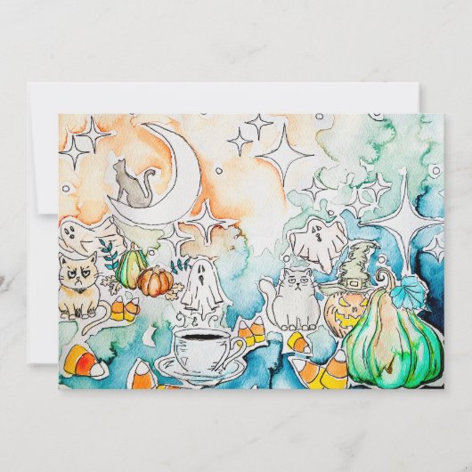 Halloween Kitty Kunst Feestdagenkaart (Voorkant)
